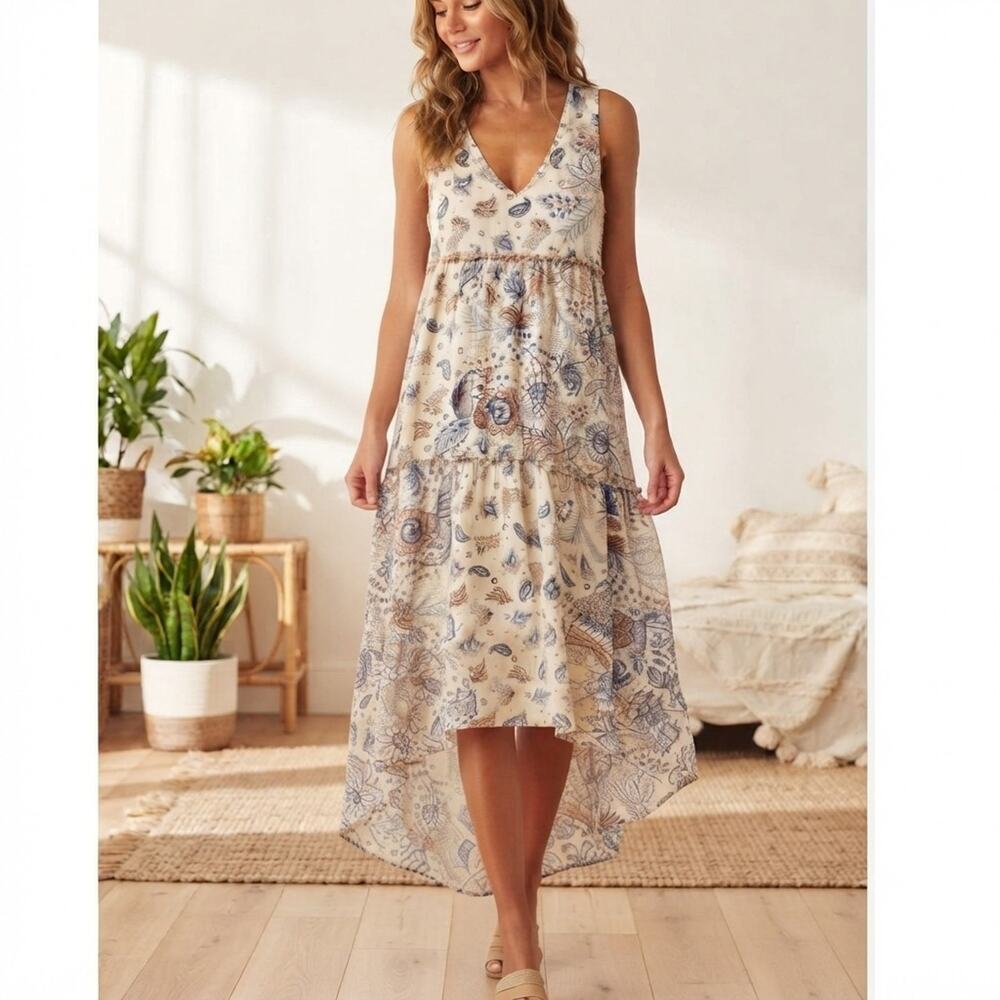Xhilaration Women’s Dress High Low Maxi MEDIUM Tiered Flowy Summer Beachy Dress